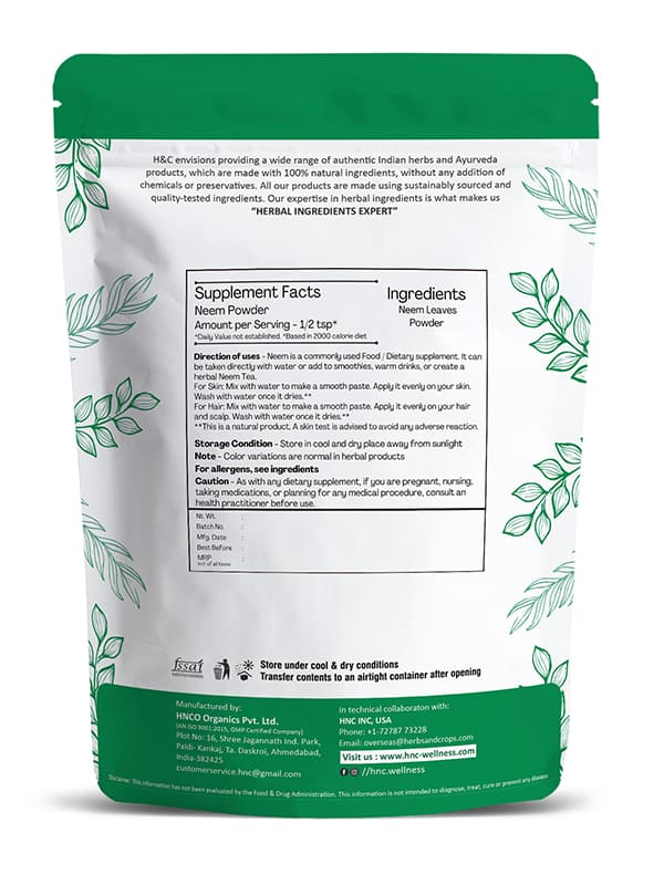 Natural Neem Leaves Powder / Azadirachta Indica - 100gm