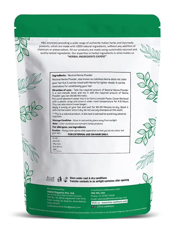 Natural Neutral Henna Powder / Cassia Obovata - 100gm